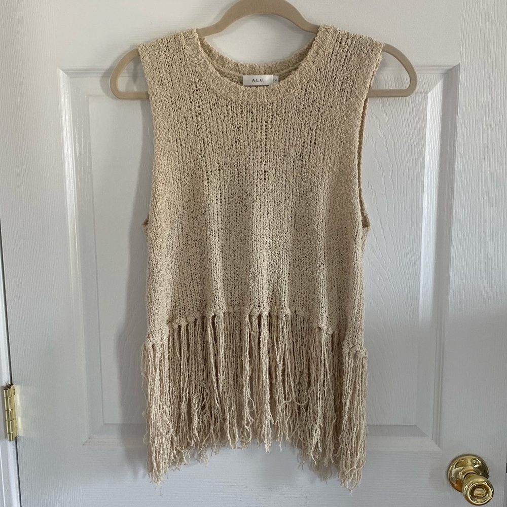 ALC Fringe Hem Knit Tank Blouse